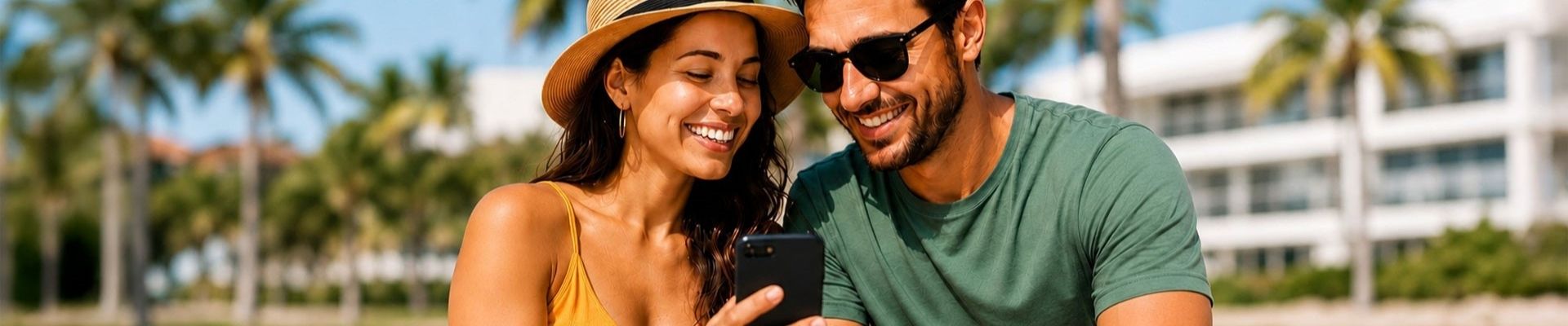 couple checking account info on mobile phone 
